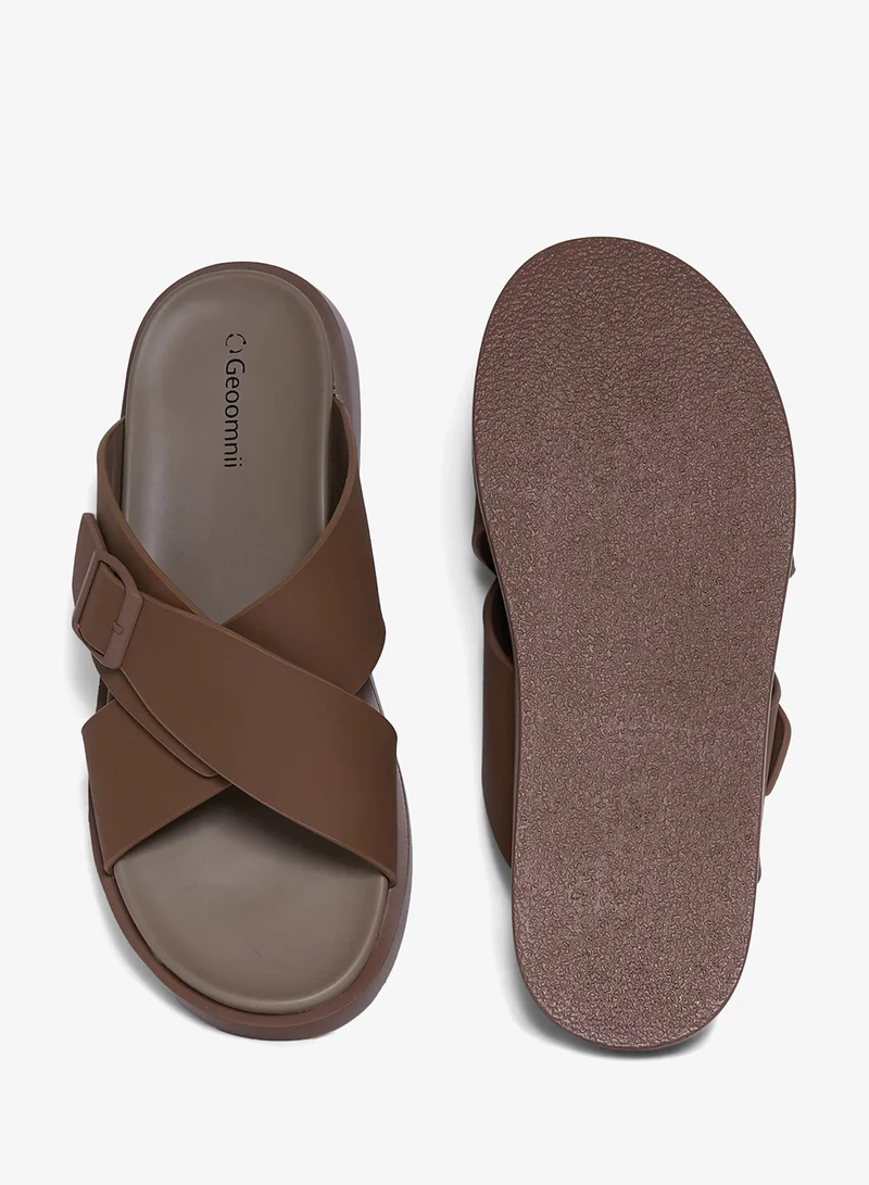 Geoomnii BROWN Geoomnii Men’s Arabic Sandals – Comfortable Casual Leather Slide Sandals for Everyday Wear for Men | Best Price UAE