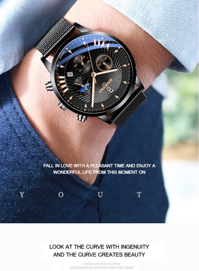 بينبوند ساعات للرجال ووتش الفاخرة الفولاذ المقاوم للصدأ الكوارتز للماء ووتش - Image 1