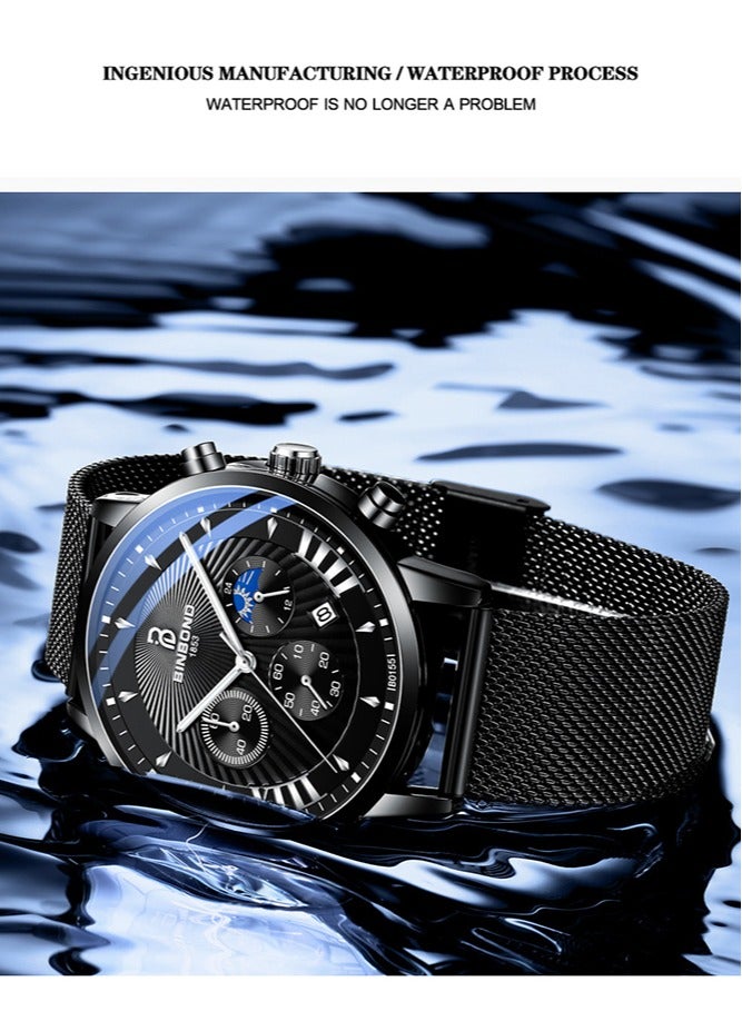 بينبوند ساعات للرجال ووتش الفاخرة الفولاذ المقاوم للصدأ الكوارتز للماء ووتش - Image 3