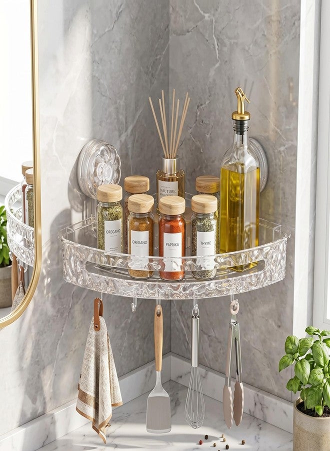 LINEAR Wall Mounted Storage Rack with Hooks | Acrylic Bath Shelf Organiser | Self Adhesive Bathroom Shelf | Crystal Pattern Design, Shelf for Bathroom Accessories (2) - Image 2