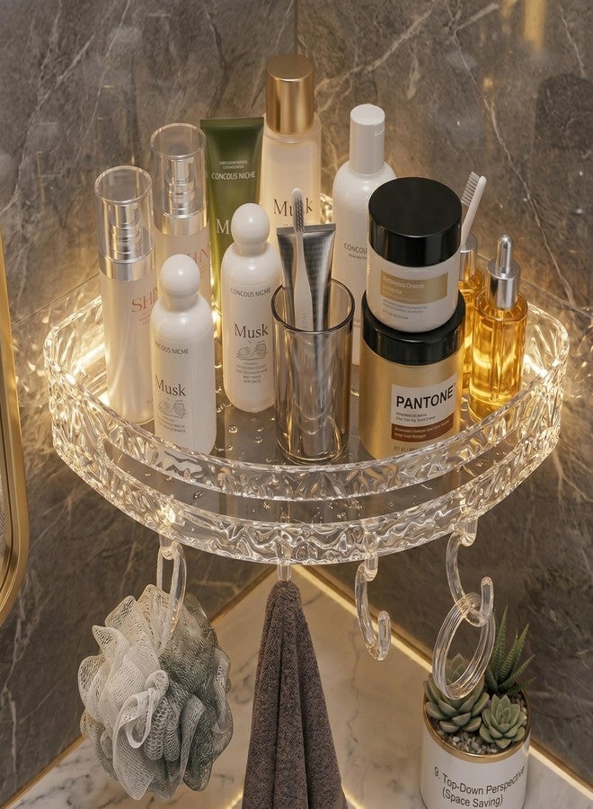 LINEAR Wall Mounted Storage Rack with Hooks | Acrylic Bath Shelf Organiser | Self Adhesive Bathroom Shelf | Crystal Pattern Design, Shelf for Bathroom Accessories (2) - Image 3