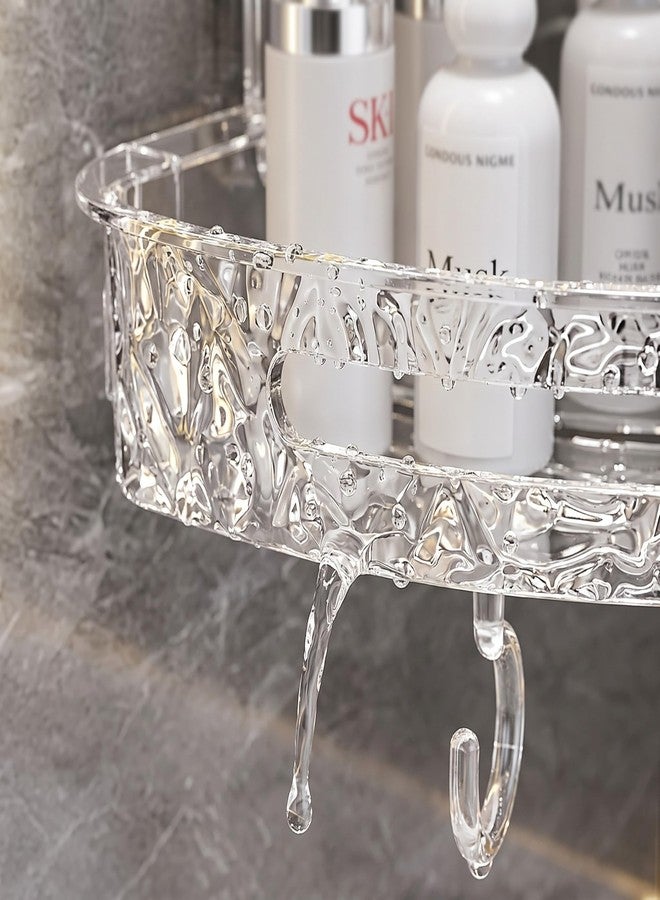 LINEAR Wall Mounted Storage Rack with Hooks | Acrylic Bath Shelf Organiser | Self Adhesive Bathroom Shelf | Crystal Pattern Design, Shelf for Bathroom Accessories (2) - Image 5