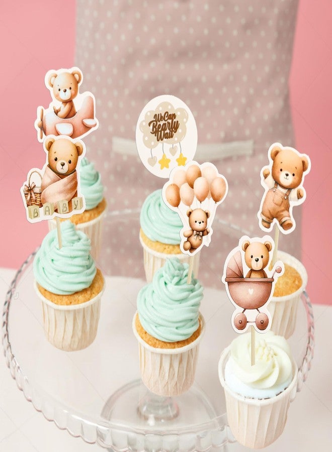 Ephlyn 36Pcs Baby Shower Bear Cupcake Toppers Baby Shower Animal Cake Decorations for Jungle Animal Theme Birthday Party Cake Decorative Supplies Brown - Image 5