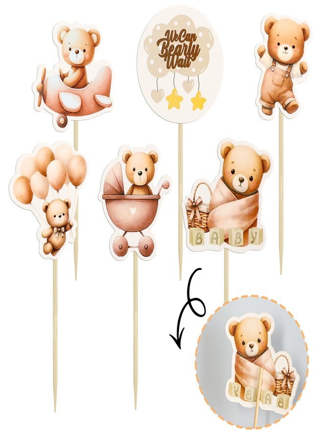 Ephlyn 36Pcs Baby Shower Bear Cupcake Toppers Baby Shower Animal Cake Decorations for Jungle Animal Theme Birthday Party Cake Decorative Supplies Brown - Image 3