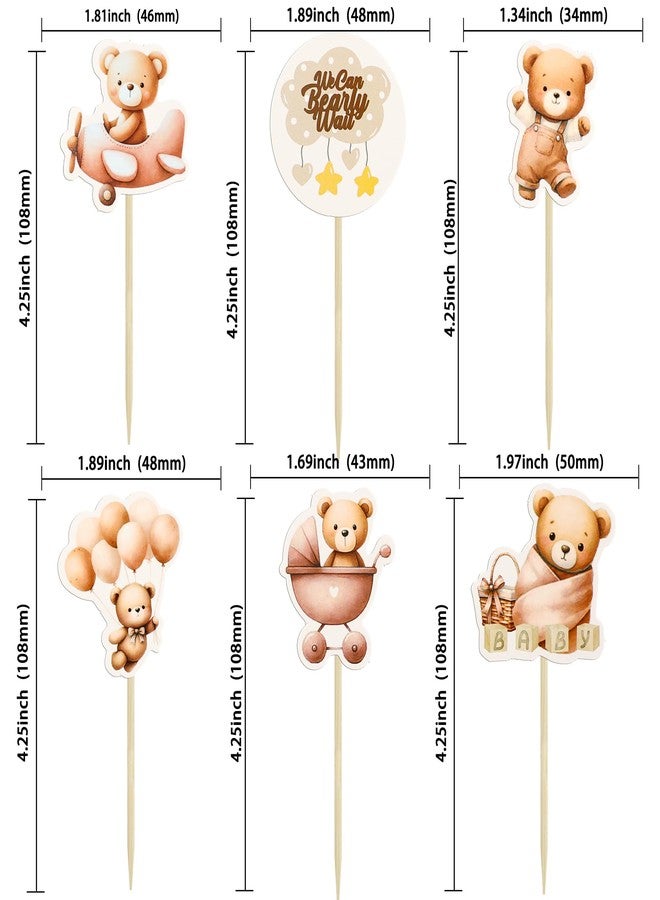 Ephlyn 36Pcs Baby Shower Bear Cupcake Toppers Baby Shower Animal Cake Decorations for Jungle Animal Theme Birthday Party Cake Decorative Supplies Brown - Image 2