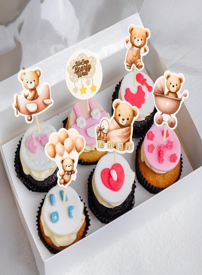 Ephlyn 36Pcs Baby Shower Bear Cupcake Toppers Baby Shower Animal Cake Decorations for Jungle Animal Theme Birthday Party Cake Decorative Supplies Brown - Image 4