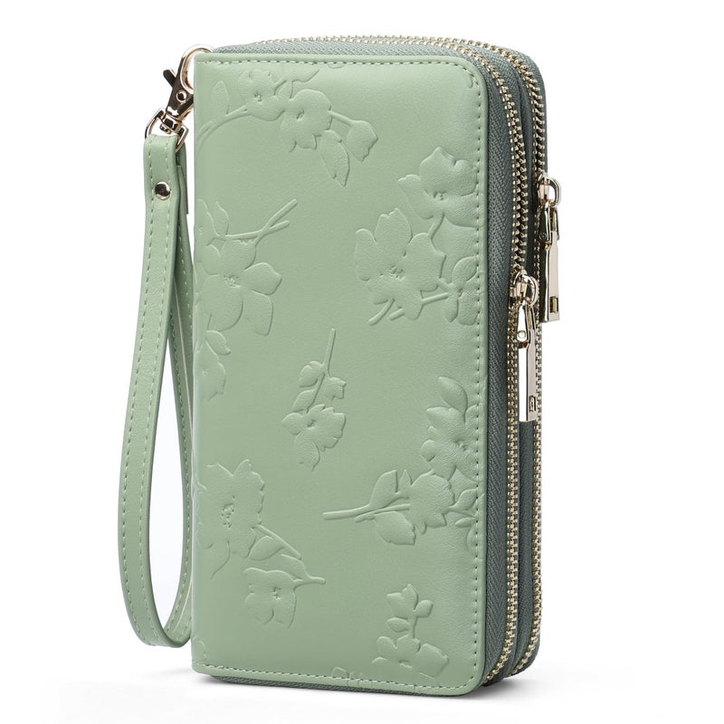 yiijay Womens Wallet RFID Blocking Large Capacity Leather Double Zip Wristlet Wallet Credit Card Phone Holder Ladies Clutch Purse Flora - Image 1