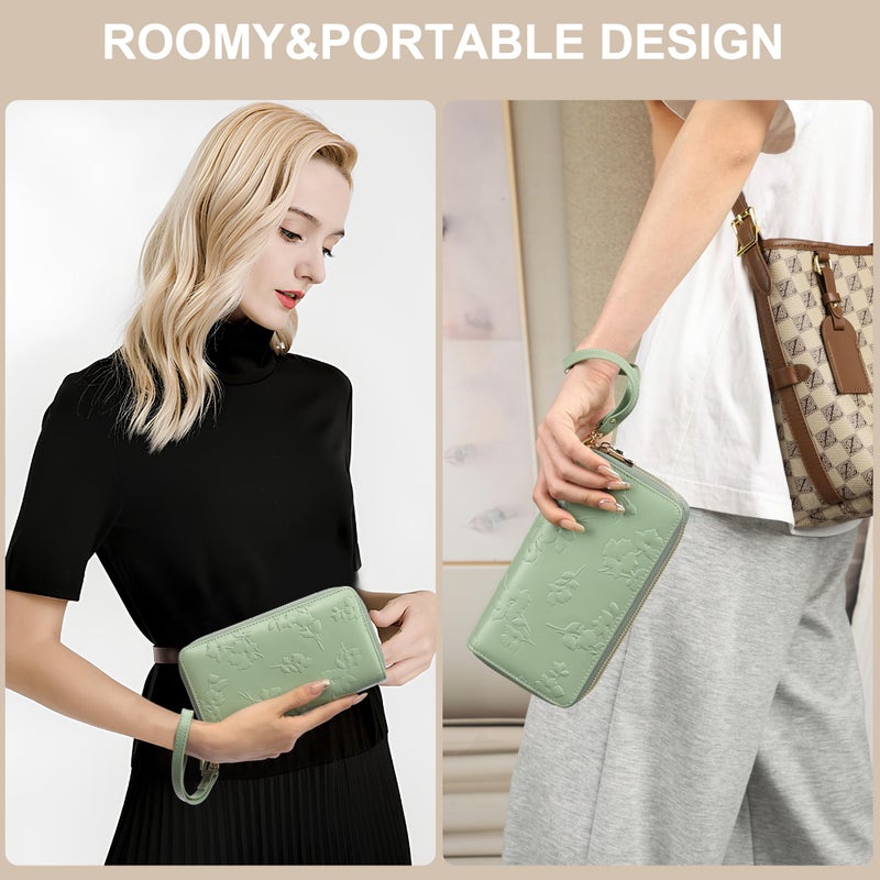 yiijay Womens Wallet RFID Blocking Large Capacity Leather Double Zip Wristlet Wallet Credit Card Phone Holder Ladies Clutch Purse Flora - Image 2