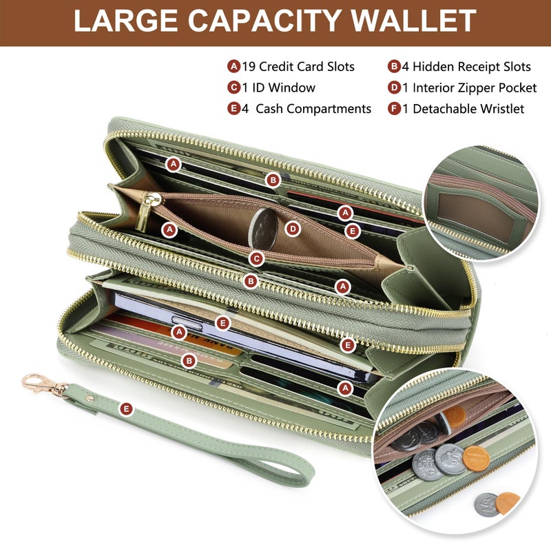yiijay Womens Wallet RFID Blocking Large Capacity Leather Double Zip Wristlet Wallet Credit Card Phone Holder Ladies Clutch Purse Flora - Image 3