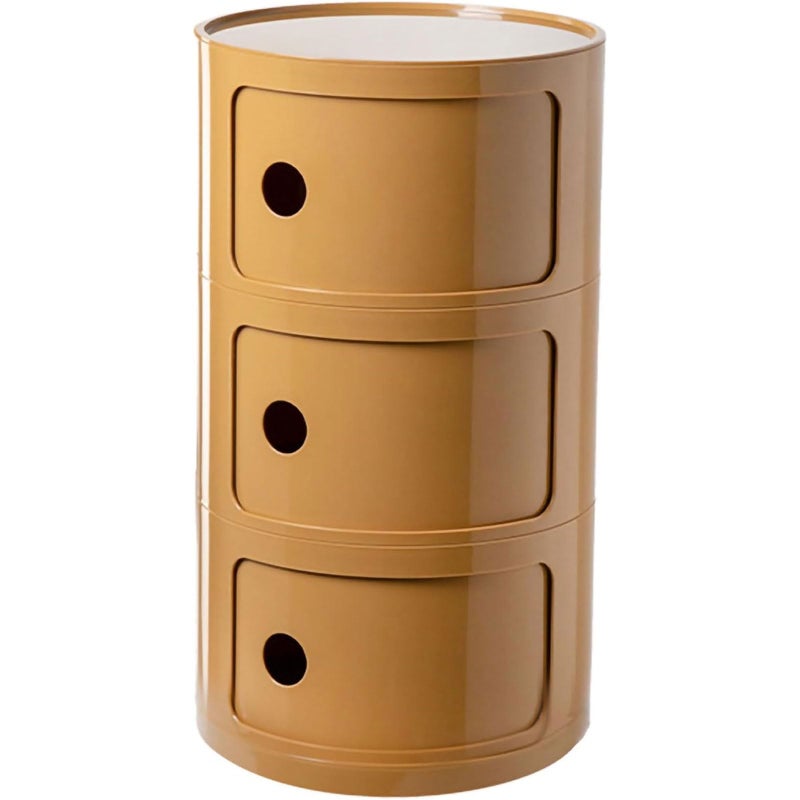 BxuxJar 3 Tier Round Nightstand with Drawer, Ginger Yellow Round Side Table Small Plastic Storage End Table Suitable for Bedroom, Living Room, Bathroom - Image 1
