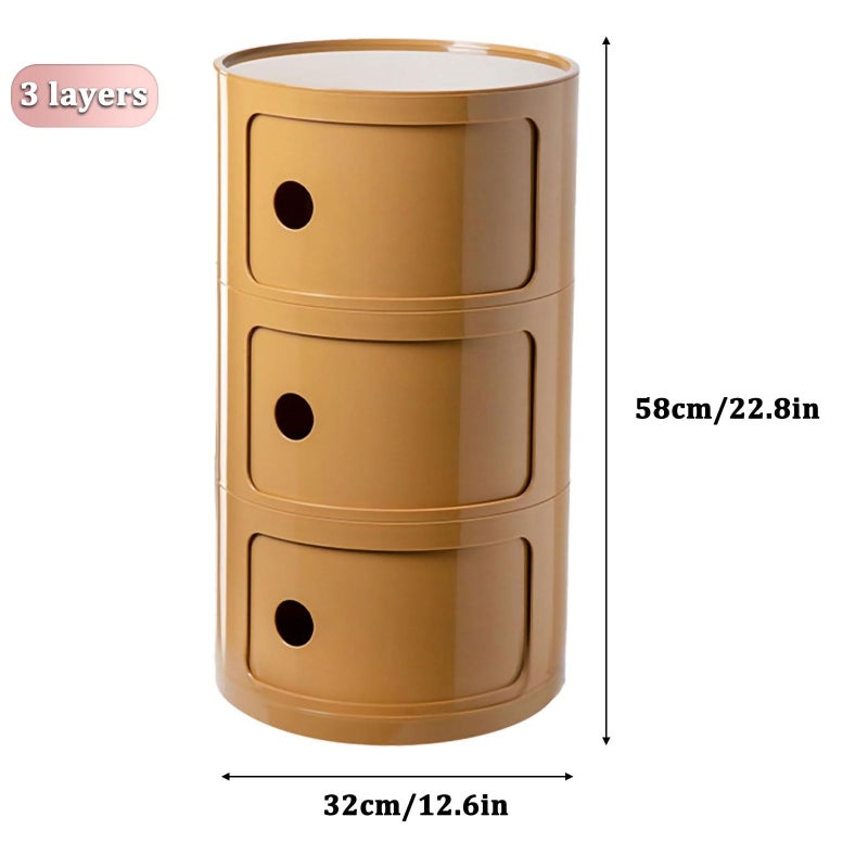 BxuxJar 3 Tier Round Nightstand with Drawer, Ginger Yellow Round Side Table Small Plastic Storage End Table Suitable for Bedroom, Living Room, Bathroom - Image 2