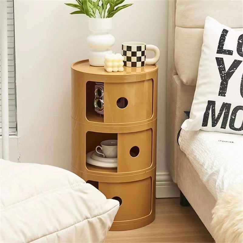 BxuxJar 3 Tier Round Nightstand with Drawer, Ginger Yellow Round Side Table Small Plastic Storage End Table Suitable for Bedroom, Living Room, Bathroom - Image 3