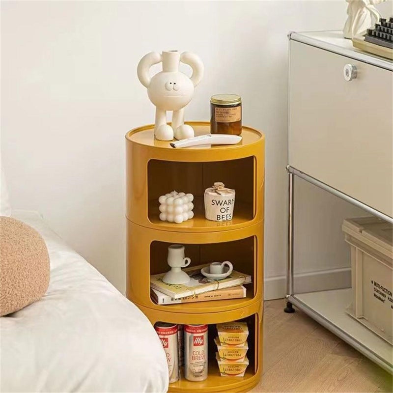 BxuxJar 3 Tier Round Nightstand with Drawer, Ginger Yellow Round Side Table Small Plastic Storage End Table Suitable for Bedroom, Living Room, Bathroom - Image 4
