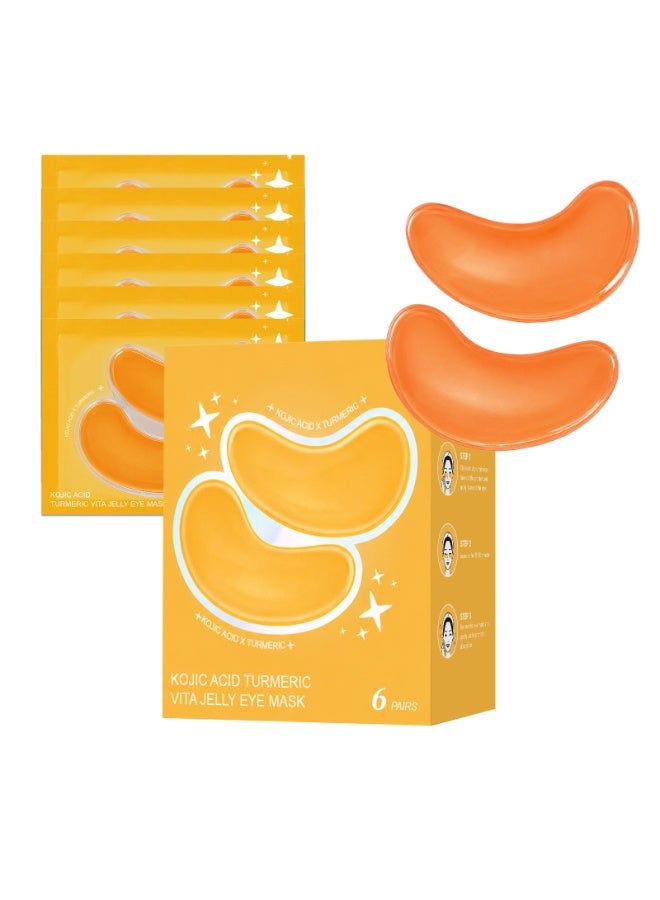 Kojic Acid Turmeric Jelly Under Eye Patches, 6 Pairs Hydrogel Eye Mask Infused for Uneven Tone, Puffiness and Tired Eyes, Individually Wrapped Portable Eye Treatment Patches - Image 1