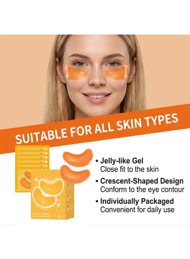 Kojic Acid Turmeric Jelly Under Eye Patches, 6 Pairs Hydrogel Eye Mask Infused for Uneven Tone, Puffiness and Tired Eyes, Individually Wrapped Portable Eye Treatment Patches - Image 5