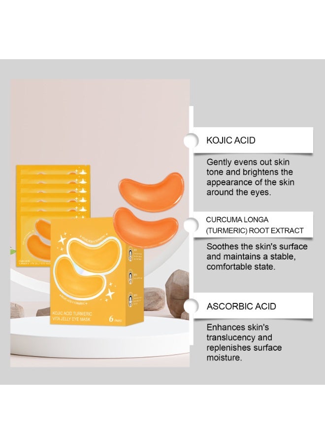 Kojic Acid Turmeric Jelly Under Eye Patches, 6 Pairs Hydrogel Eye Mask Infused for Uneven Tone, Puffiness and Tired Eyes, Individually Wrapped Portable Eye Treatment Patches - Image 4