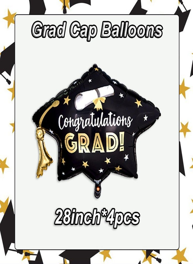 Tagberoy 4 Pcs Graduation Cap Balloons, Black Gold Graduation Hat Balloon for 2026 Black and Gold Graduation Party Decorations - Image 2