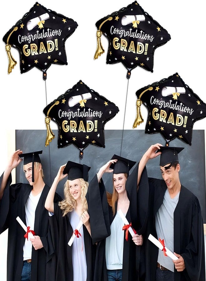 Tagberoy 4 Pcs Graduation Cap Balloons, Black Gold Graduation Hat Balloon for 2026 Black and Gold Graduation Party Decorations - Image 3