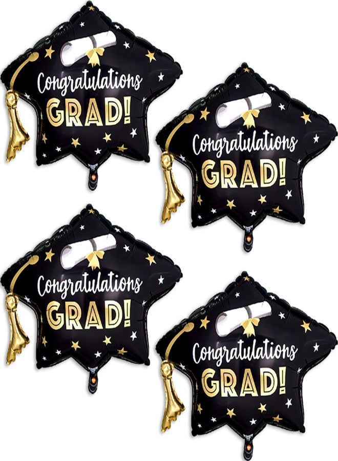 Tagberoy 4 Pcs Graduation Cap Balloons, Black Gold Graduation Hat Balloon for 2026 Black and Gold Graduation Party Decorations - Image 1