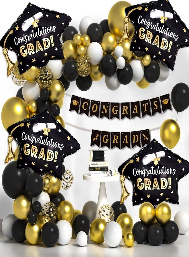 Tagberoy 4 Pcs Graduation Cap Balloons, Black Gold Graduation Hat Balloon for 2026 Black and Gold Graduation Party Decorations - Image 4