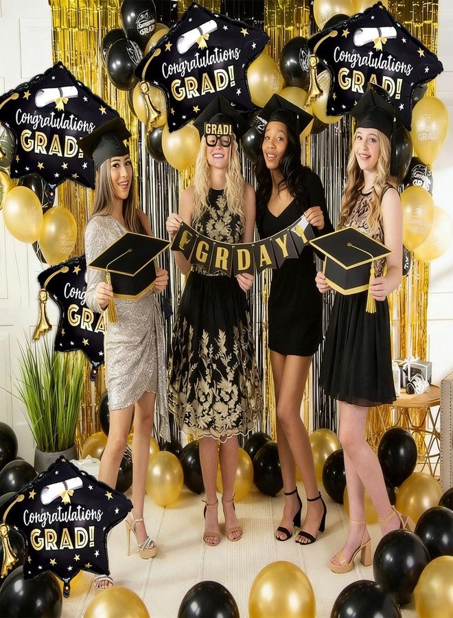 Tagberoy 4 Pcs Graduation Cap Balloons, Black Gold Graduation Hat Balloon for 2026 Black and Gold Graduation Party Decorations - Image 5