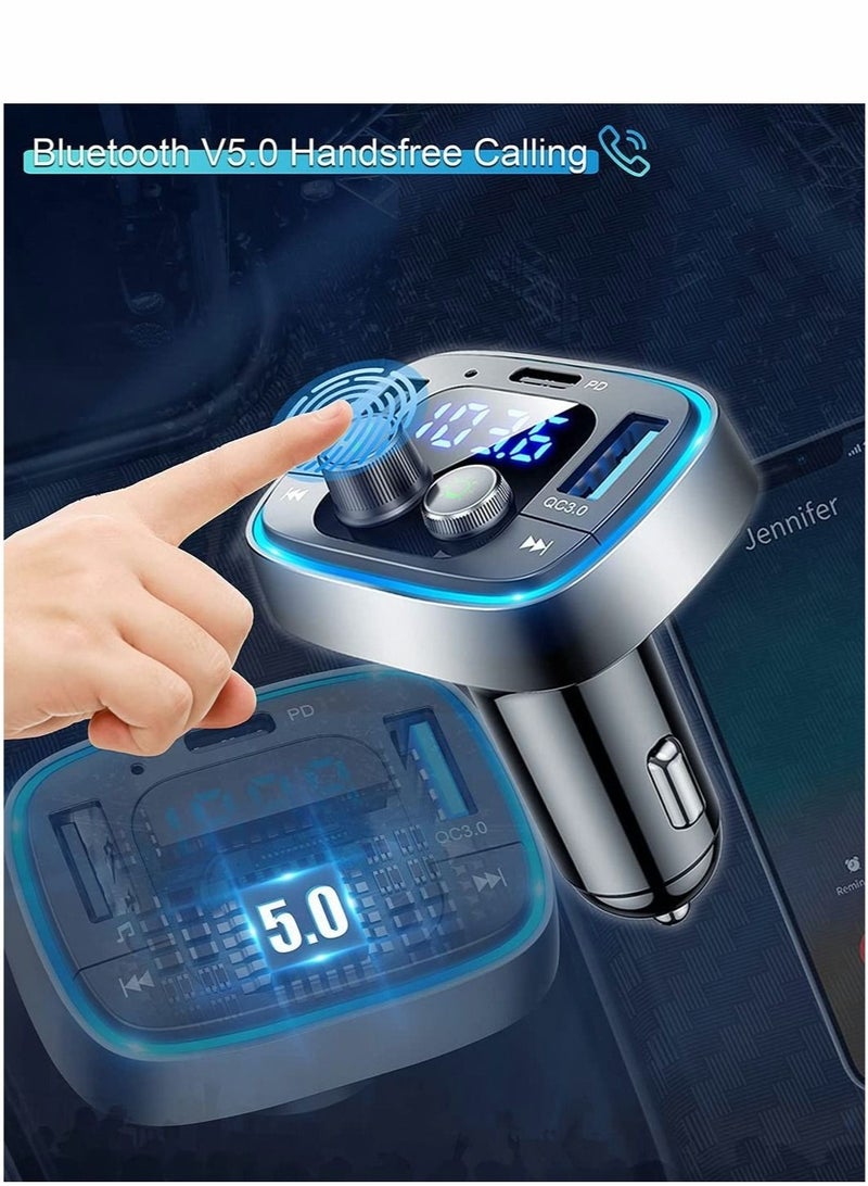 Captaintech Bluetooth Adapter for Car Wireless FM Radio Transmitter Excefore Handsfree Calling Audio Receiver MP3 Music Player QC3.0 Type-C PD USB Charger 7 Colors LED Backlit - Image 2