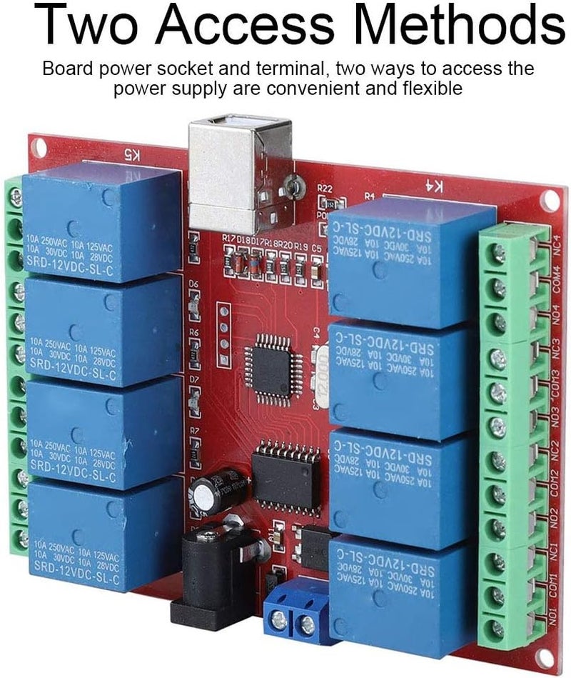 klarako 8-Channel 12V Computer USB Intelligent Control Switch Relay Module with Square USB Interface, Imported USB Control Chip, and Board Power Socket for WIN7, XP 32-bit/64-bit System - Image 4