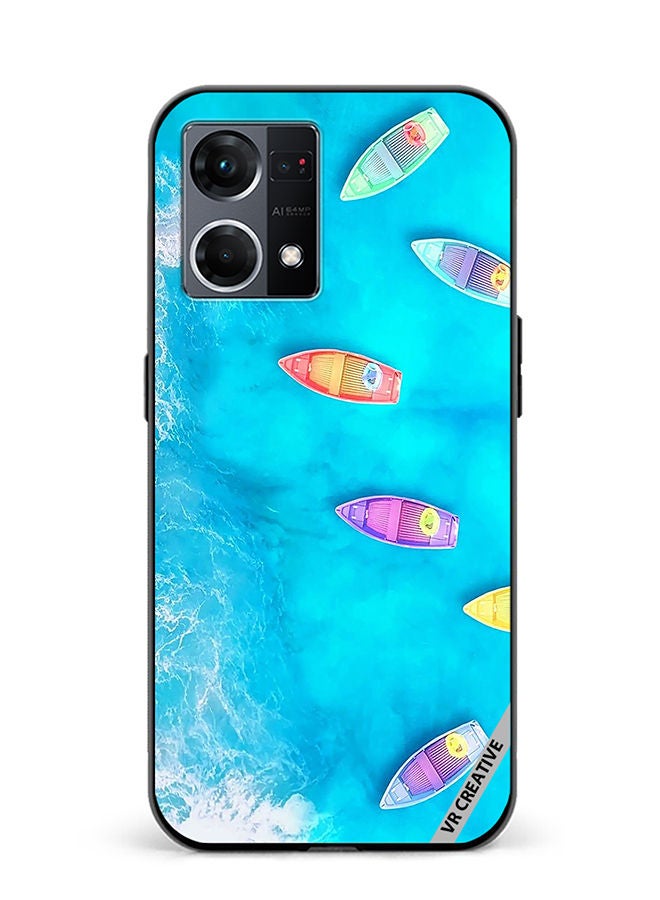 VR CREATIVE Protective Case Cover For Oppo Reno8 4G Water Boat Enjoy The Moment Design Multicolour - Image 1
