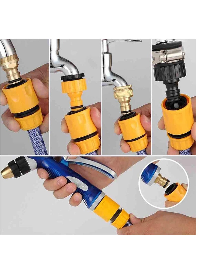 Garden Hose Fitting Set, 1 Nozzle, 5 End Quick Connector,Hose Waterstop Connector,2 Double Male Snap Connector,2 Hose Tap Connector 1/2 Inch and 3/4 Inch Size 2-in-1 - Image 3