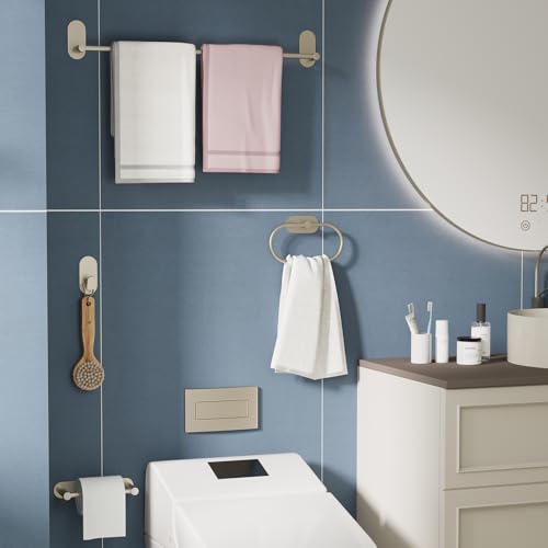 WZRUA Adhesive Towel Holder for Bathroom Brushed Nickel No Drill Hand Towel Ring Stainless Steel and Zinc Alloy Self Adhesive Towel Hanger for Bath, Kitchen - Image 5