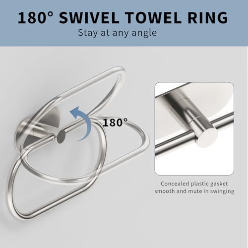WZRUA Adhesive Towel Holder for Bathroom Brushed Nickel No Drill Hand Towel Ring Stainless Steel and Zinc Alloy Self Adhesive Towel Hanger for Bath, Kitchen - Image 4