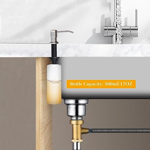 NVMTUUO Soap Dispenser for Kitchen Sink, Built in Sink Soap Dispenser Lotion Dispenser with 17 OZ Bottle, Refill from The Top Bar Sink Soap Dispenser, Brushed Nickel (1 Pack) - Image 2
