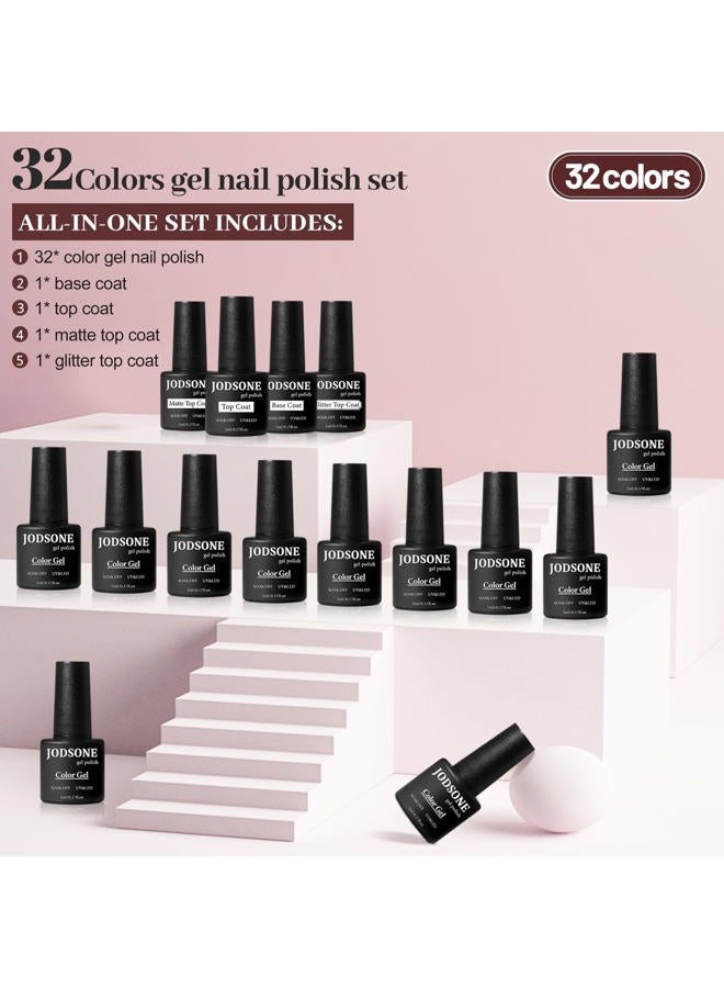 JODSONE 36 PCS Gel Nail Polish Set-32 Colors Gel Polish Kit Base Coat Glossy Matte and Glitter Top Coat Nail Polish Set Green Blue Red Pink Collection Gifts for Women - Image 2