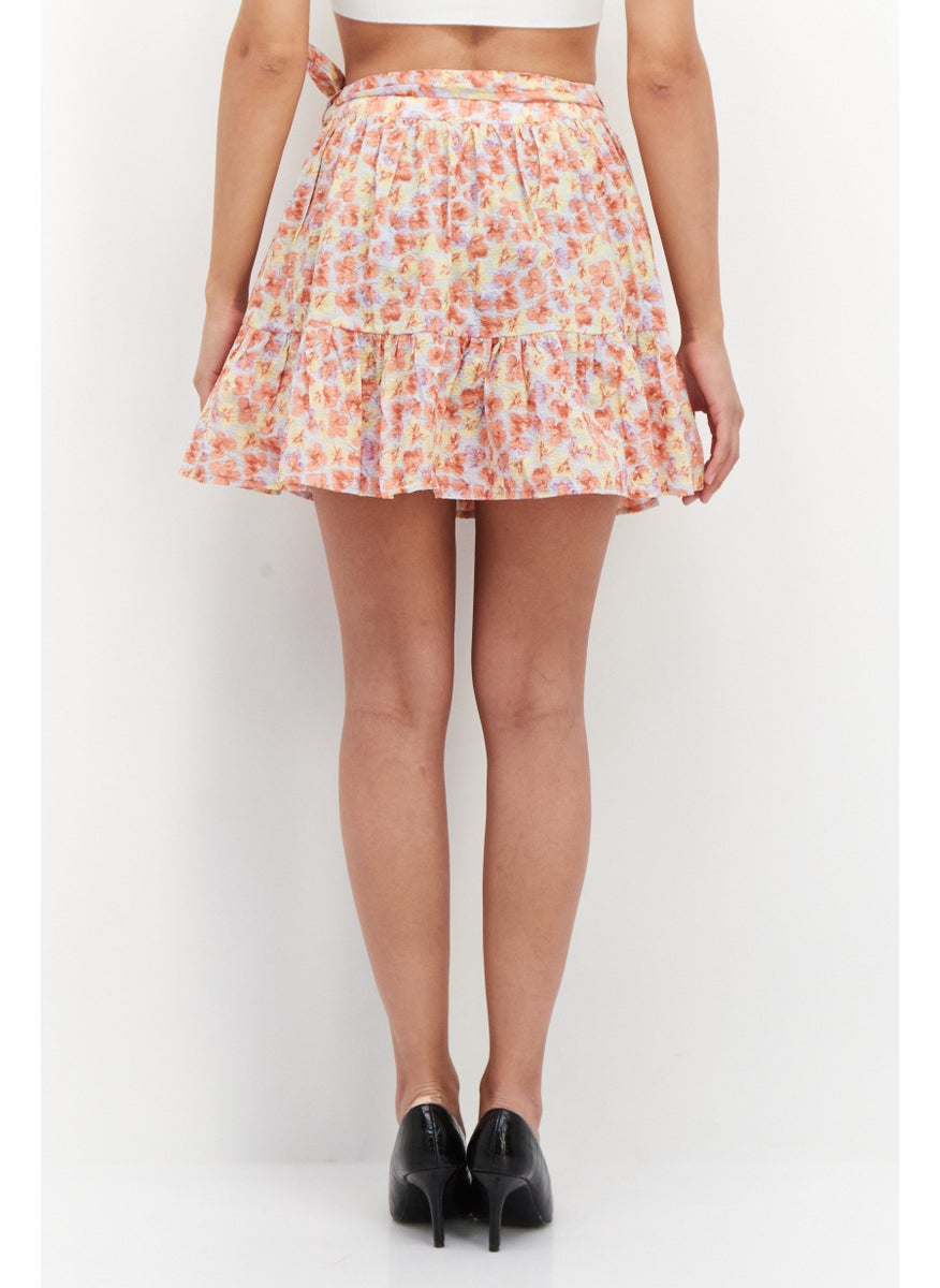 Lulus Women Floral Mini Skirt, Peach Combo  - Image 2