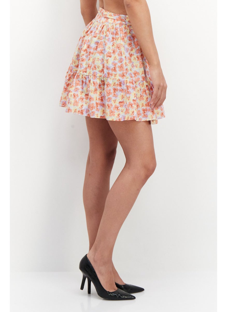 Lulus Women Floral Mini Skirt, Peach Combo  - Image 4