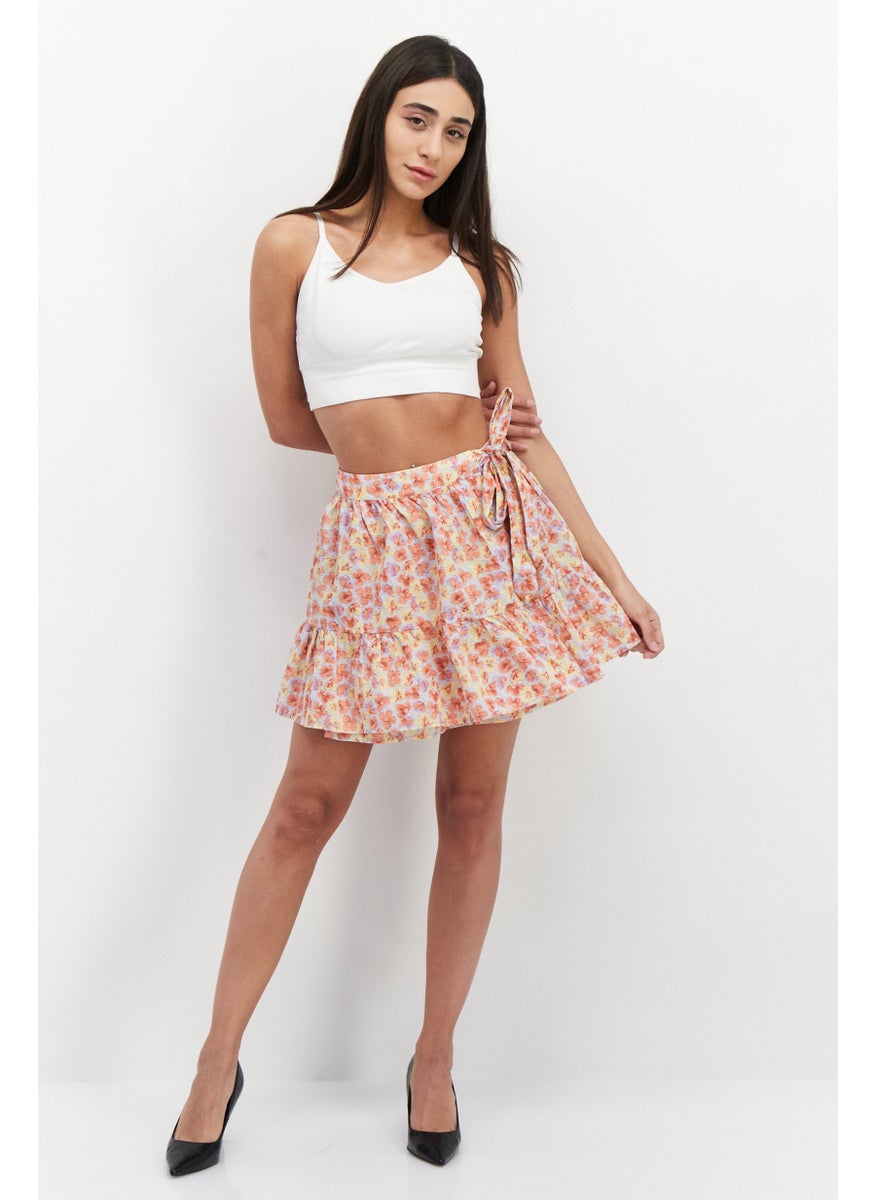Lulus Women Floral Mini Skirt, Peach Combo  - Image 3