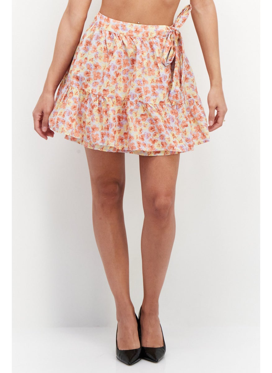 Lulus Women Floral Mini Skirt, Peach Combo  - Image 1