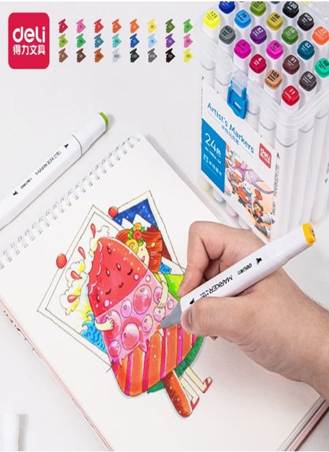 Deli 24-Color Double-Ended Markers – Water-Based, Washable Art Markers for Kids
