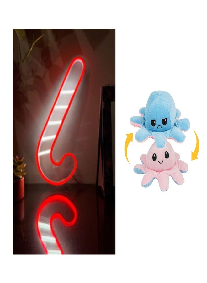 EITHEO Stuffed Animal Plushie Stuffed Toy for Kids (Neon Santa Stick + Small Octopus Pink)