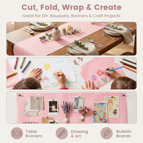 Shindel Pink Wrapping Paper Roll, 17" x 33' Pink Bulletin Board Paper for Gifts Wrapping, Art Craft, Wedding, Birthday - Image 5
