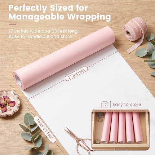 Shindel Pink Wrapping Paper Roll, 17" x 33' Pink Bulletin Board Paper for Gifts Wrapping, Art Craft, Wedding, Birthday - Image 4