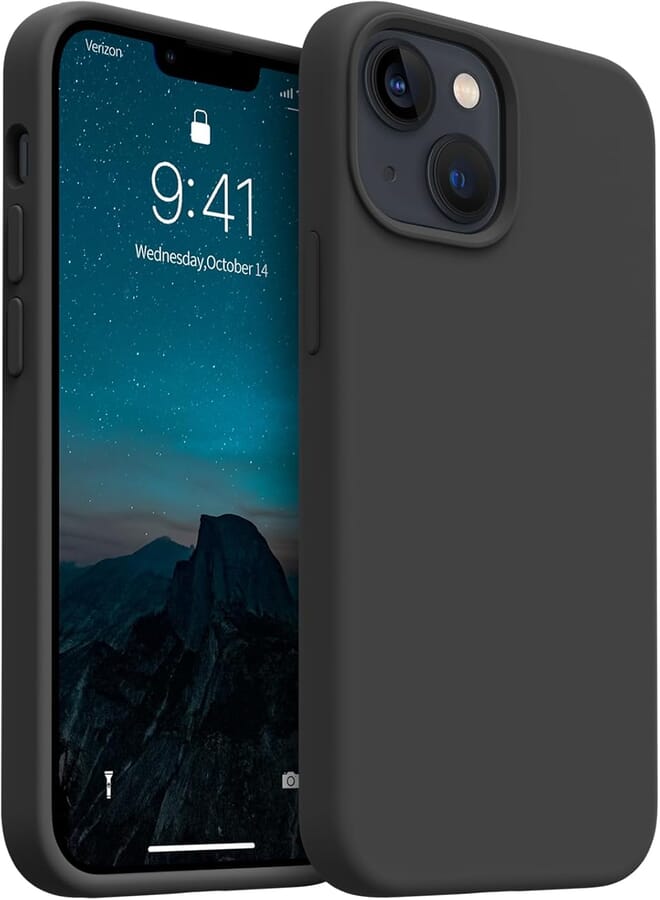 AOTESIER Shockproof Designed for iPhone 13 Mini Case, Liquid Silicone Phone Case with [Soft Anti-Scratch Microfiber Lining] Full Body Drop Protection 5.4 inch Slim Thin Cover, Black