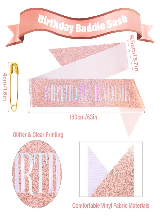 FASOTY Birthday Baddie Sash for Women Girls - Rose Gold Glitter with Dazzling Colorful Foil Birthday Girl Sash Funny Party Favor Supplies Baddie Accessories - Image 2
