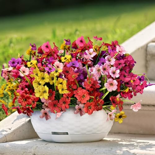 Cherica 20 Pcs Plastic Flowers for Outdoors, Fake Outdoor Artificial Flowers for Outdoors UV Resistant, Fake Plants Artificial Plants Outdoor Plastic Plants, Silk Faux Spring Flowers for Outside - Image 5