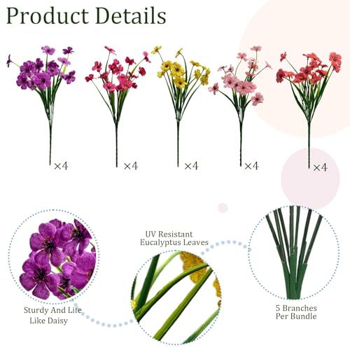 Cherica 20 Pcs Plastic Flowers for Outdoors, Fake Outdoor Artificial Flowers for Outdoors UV Resistant, Fake Plants Artificial Plants Outdoor Plastic Plants, Silk Faux Spring Flowers for Outside - Image 3