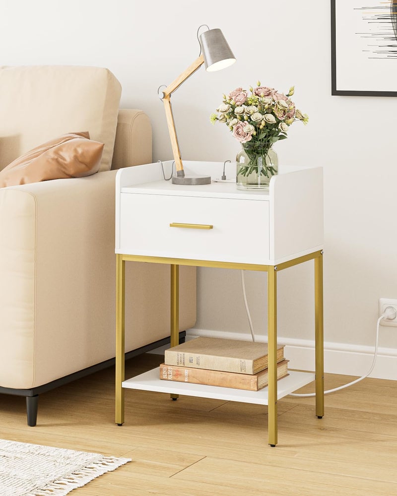 Apetaccat Nightstand with Charging Station,3-Tier Bedside Table for Small Space,Modern Night Stand with Storage Drawer and Shelf,Small Side Table for Bedroom,Living Room,White - Image 5