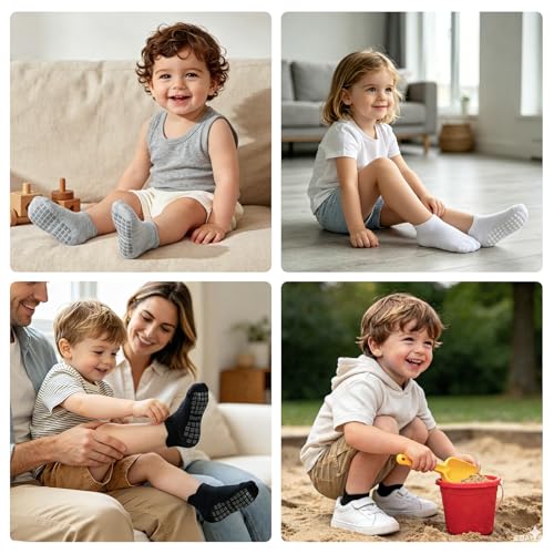 Bearbay Baby Non Slip Ankle Socks with Grippers (9 Pair) for 0 months-7 years old Walking Socks for Infant Toddler Kids Boys Girls - Image 2