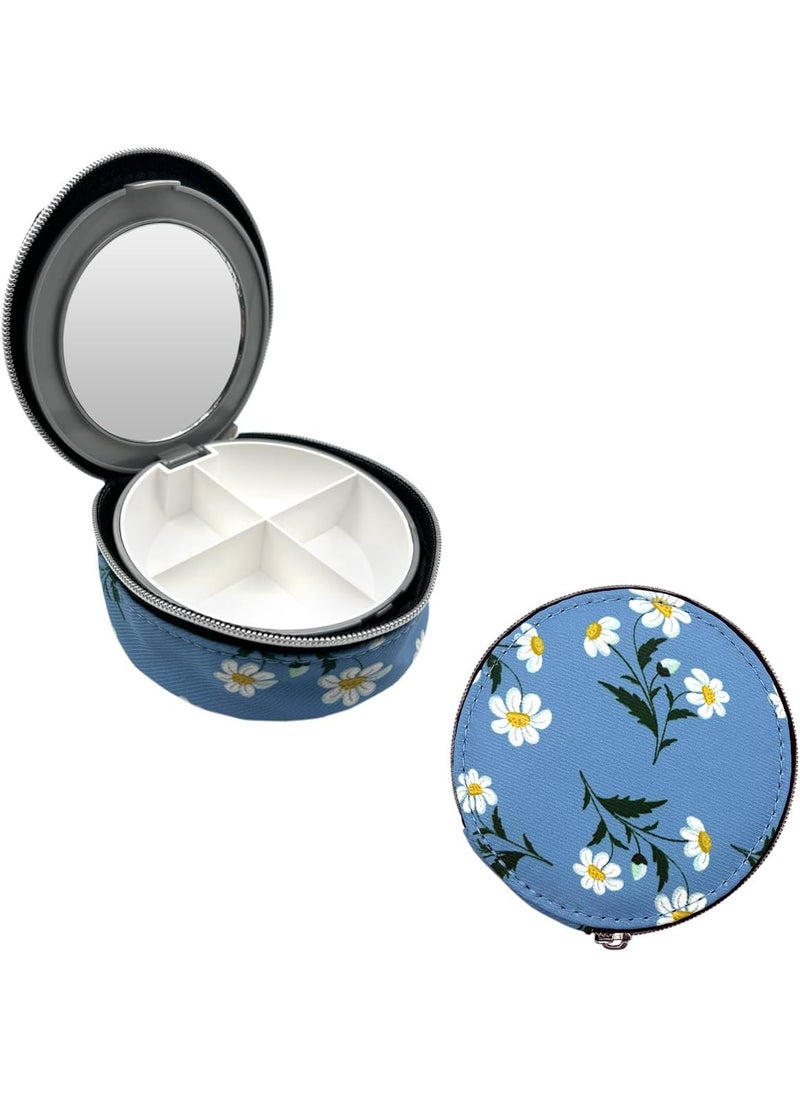Ezy Dose EZY DOSE Travel Pill Organizer with Built-in Mirror, Features Zippered Daisy Case, Compact and Portable Medication Case for Daily Vitamins, Pills, and Medicine, Ideal for Travel and On-The-Go Use 