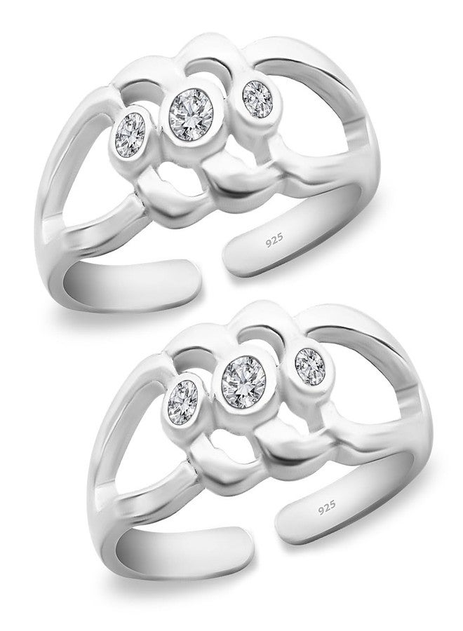 Parnika (Formerly MJ CZ Embellished Silver Toe Rings in Pure 92.5 Sterling Silver for Women - Image 1