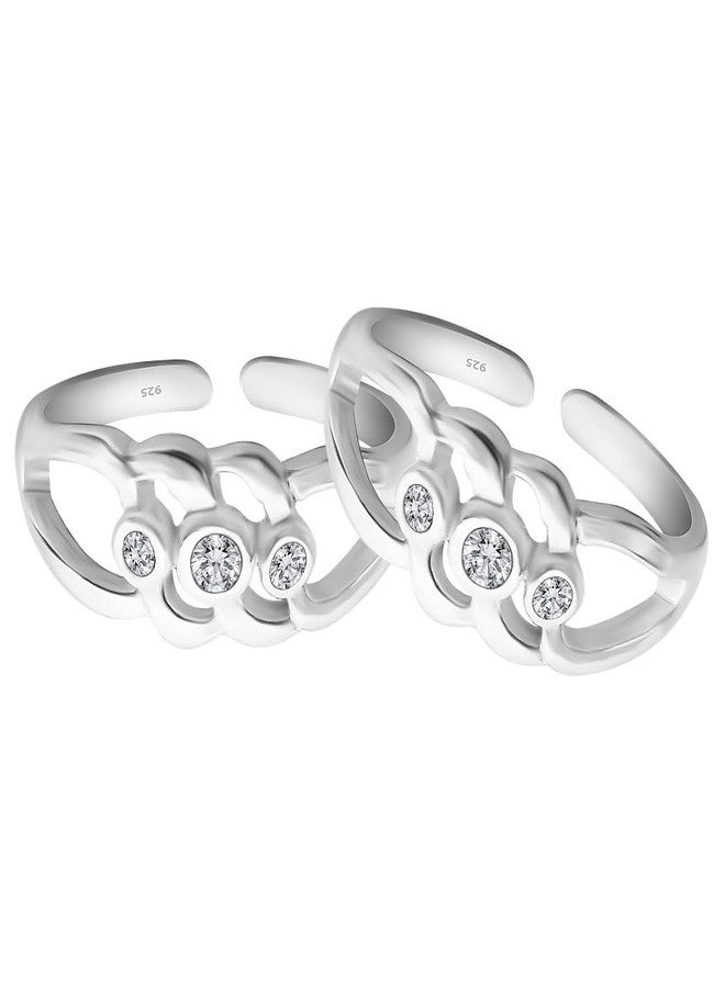 Parnika (Formerly MJ CZ Embellished Silver Toe Rings in Pure 92.5 Sterling Silver for Women - Image 2